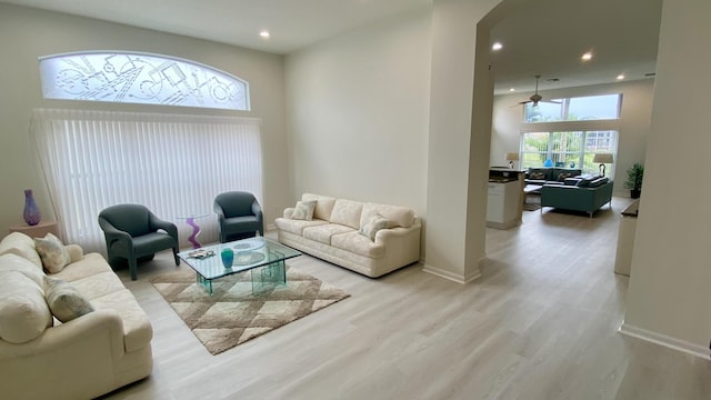 living room with light hardwood / wood-style floors