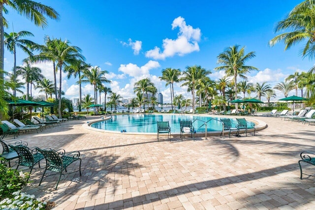 pool with a patio