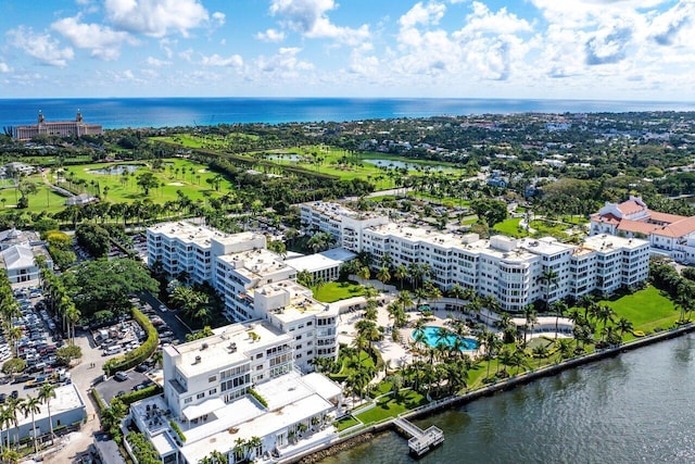 drone / aerial view with a water view and a city view