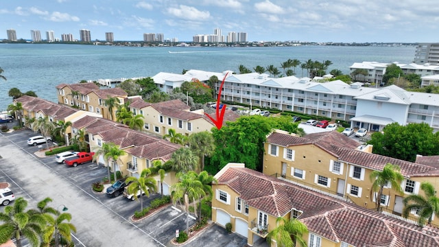 aerial view with a water view