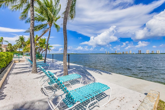 exterior space featuring a water view