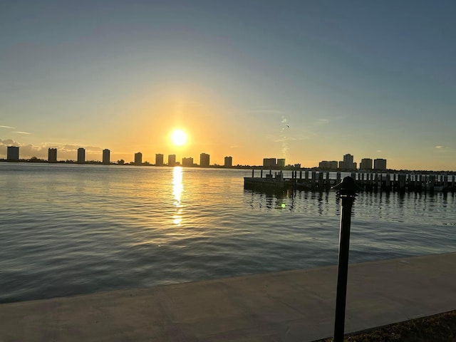 view of water feature featuring a dock