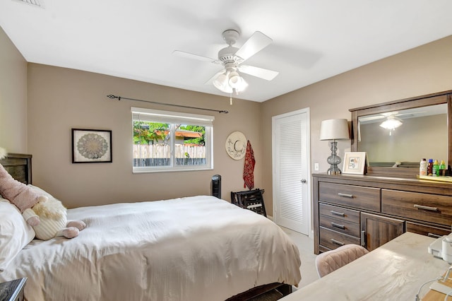 bedroom with a closet and ceiling fan