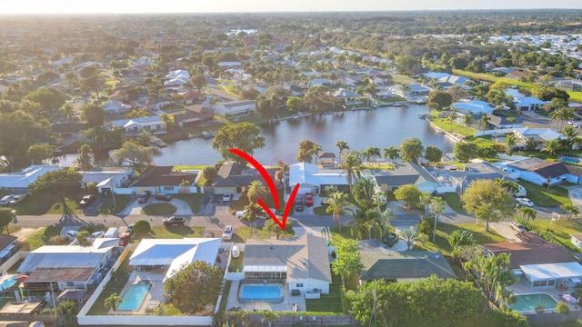 bird's eye view featuring a water view