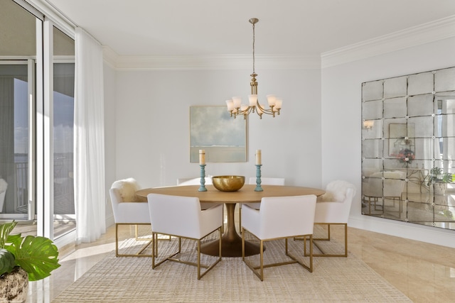 dining room featuring crown molding and a notable chandelier