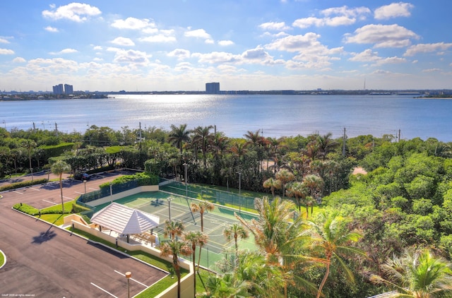 drone / aerial view featuring a water view