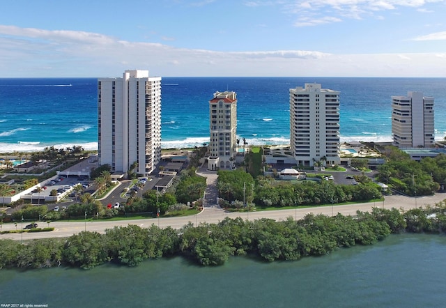 bird's eye view featuring a water view