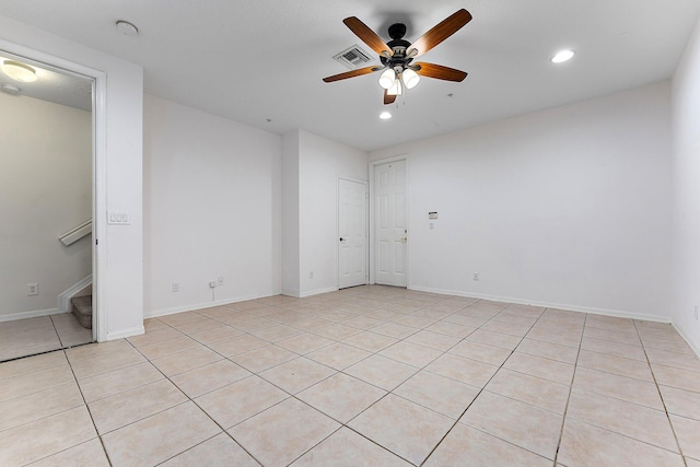 4329 Savannah Bay Pl, Jupiter, FL 33458 - empty room featuring a ceiling fan, recessed lighting, stairway, light tile patterned floors, and baseboards