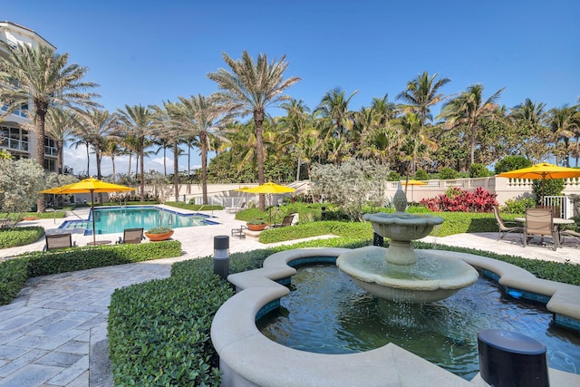 view of pool featuring a patio