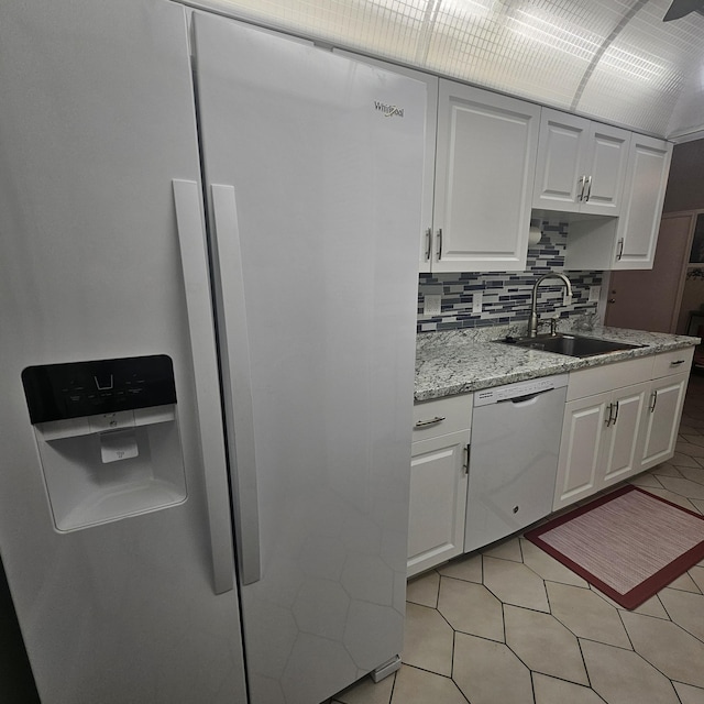 14640 Candy Way, Delray Beach, FL 33484 - kitchen featuring stainless steel fridge with ice dispenser, a sink, dishwasher, white cabinetry, and decorative backsplash