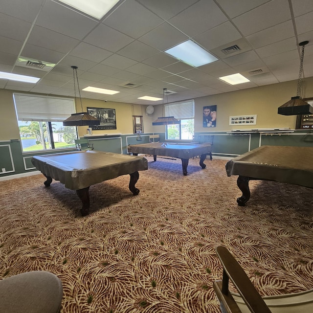14640 Candy Way, Delray Beach, FL 33484 - playroom featuring billiards, carpet, plenty of natural light, and a paneled ceiling