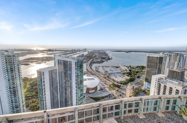 aerial view with a water view