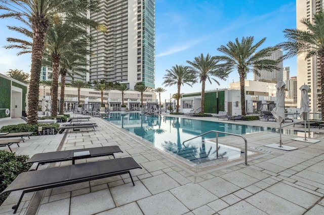 view of pool featuring a patio area