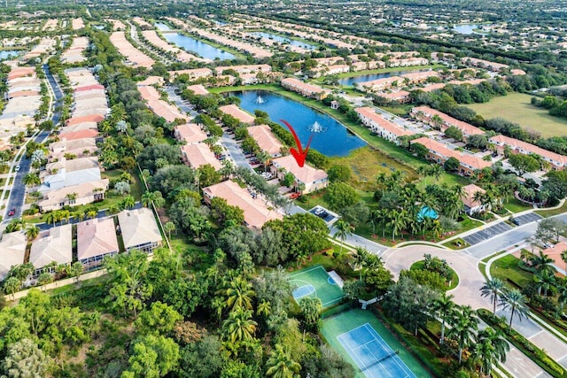 aerial view with a water view