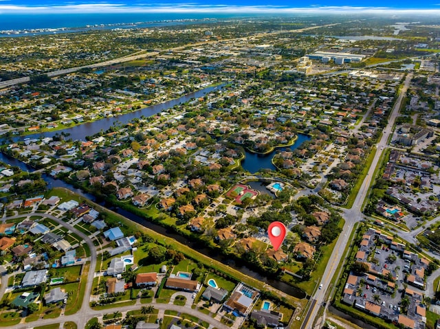 bird's eye view featuring a water view