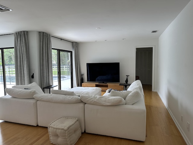 living room featuring light wood-type flooring