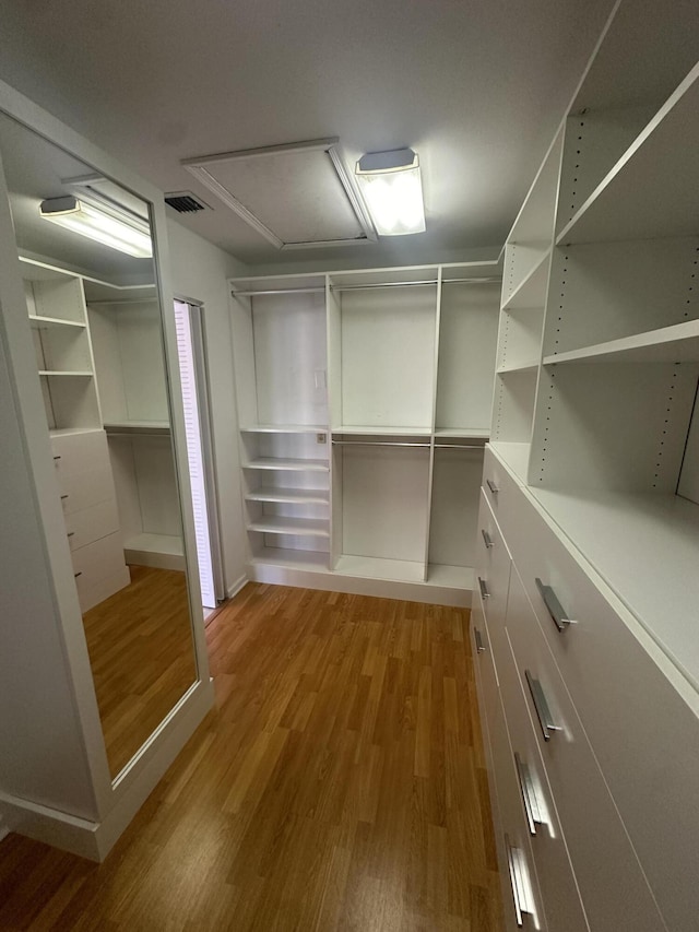 walk in closet with wood-type flooring