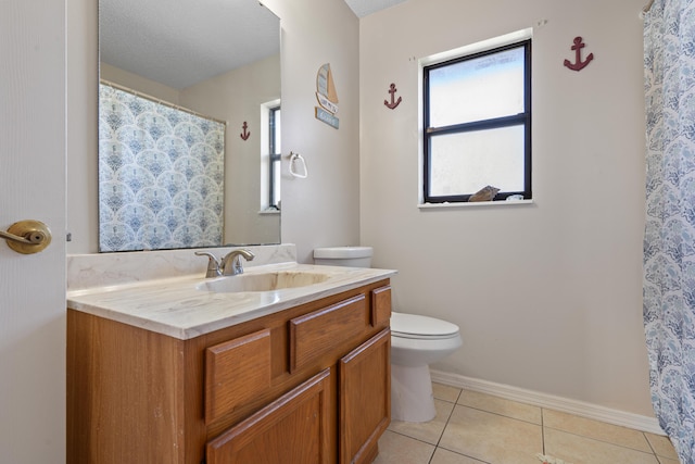 bathroom with tile patterned flooring, vanity, and toilet