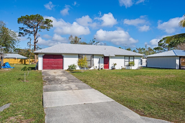 single story home with a garage and a front yard