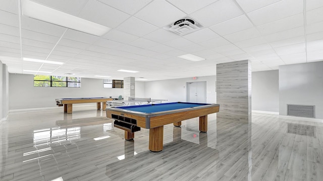 recreation room featuring a drop ceiling and pool table