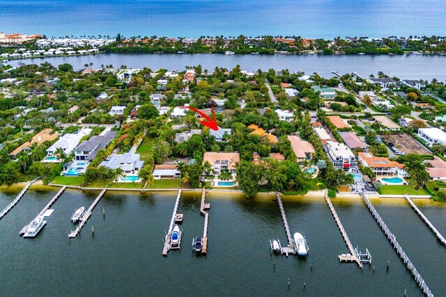 drone / aerial view featuring a water view