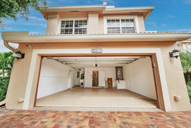 garage with a garage door opener