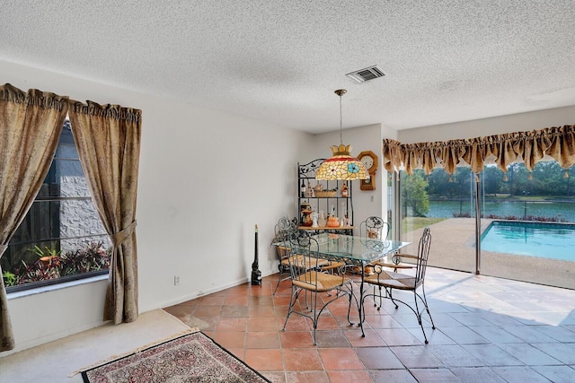 dining room with a textured ceiling