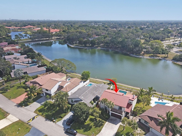 aerial view with a water view