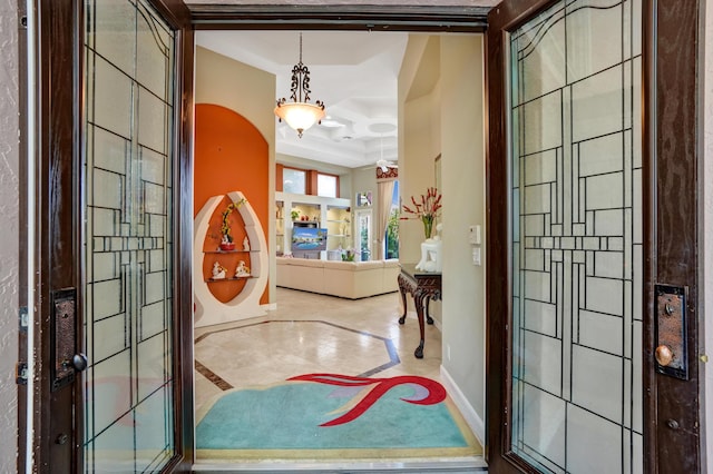 interior space featuring a tray ceiling