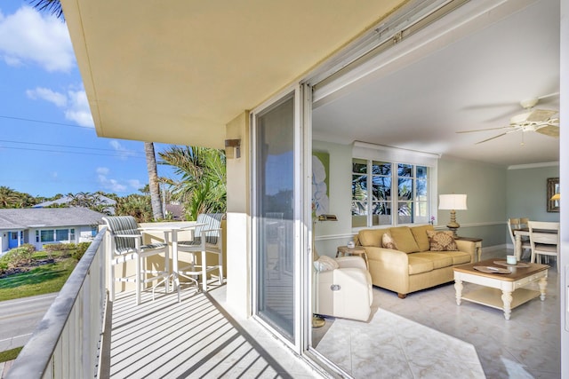 balcony with ceiling fan