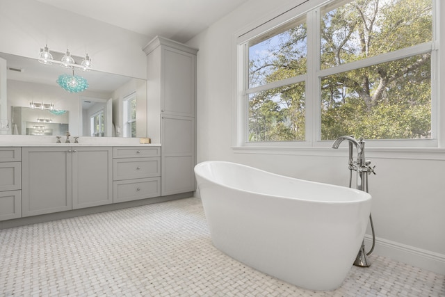 bathroom with vanity and a tub