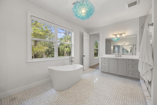 bathroom featuring vanity, a bath, and plenty of natural light