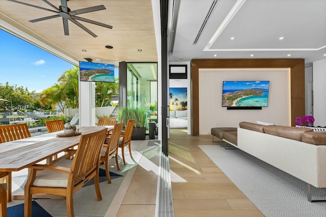 interior space with outdoor lounge area, outdoor dining space, and a ceiling fan