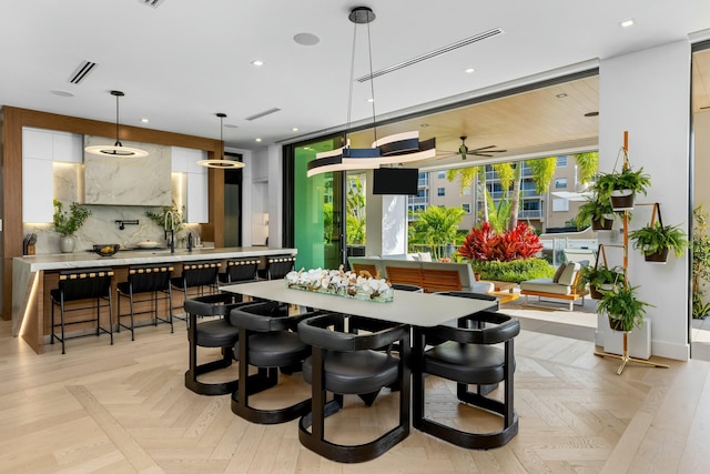 dining area featuring recessed lighting and visible vents