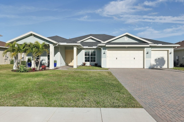 view of front facade featuring a garage and a front lawn