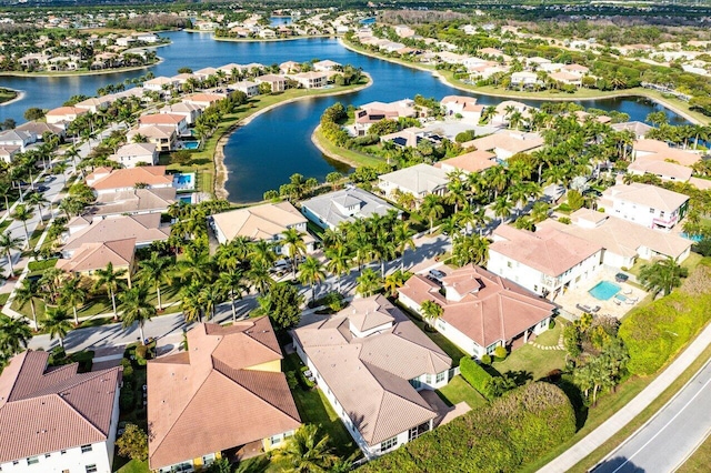 aerial view with a water view