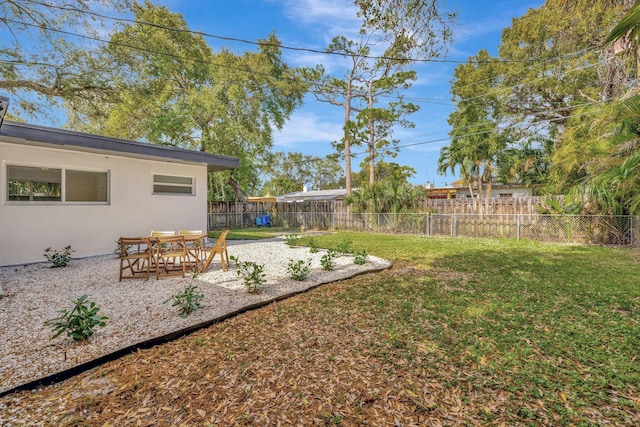 view of yard featuring a patio and a fenced backyard