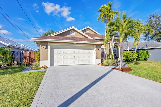 view of front of property featuring a garage and a front yard