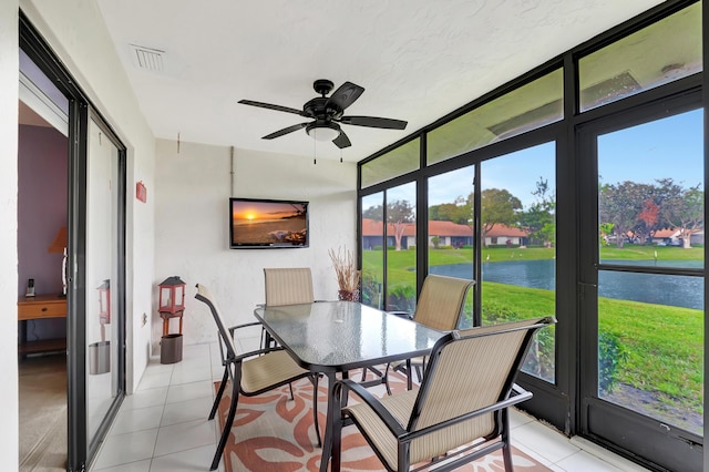 sunroom / solarium featuring ceiling fan and a healthy amount of sunlight