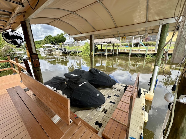 dock area with a water view
