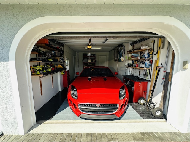 garage with a garage door opener