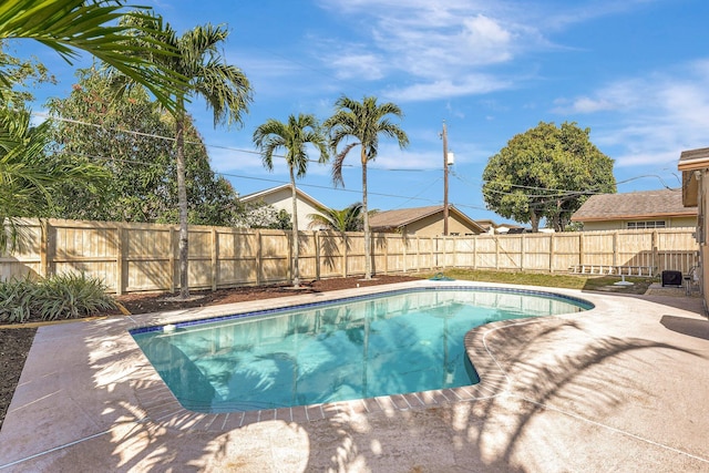 view of pool featuring a patio area, a fenced backyard, and a fenced in pool