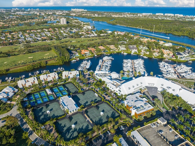 aerial view featuring a water view