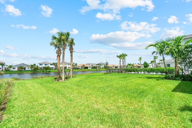 view of yard with a water view