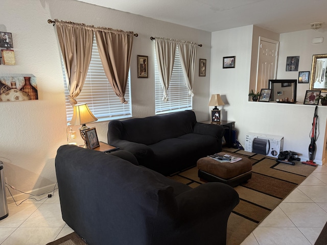 living room featuring light tile patterned floors