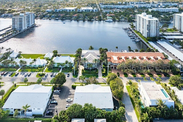 bird's eye view featuring a water view