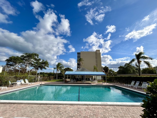view of swimming pool with a patio area