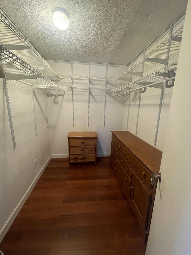 walk in closet with wood finished floors