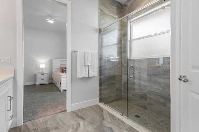 bathroom with vanity and an enclosed shower