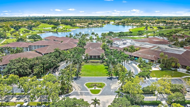 aerial view featuring a residential view and a water view